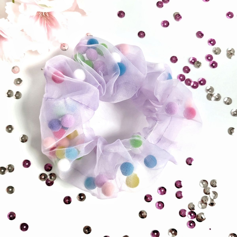Purple, Pom Pom Scrunchie